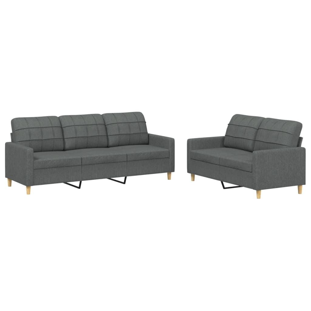 2 Piece Sofa Set with Cushions Dark Grey Fabric