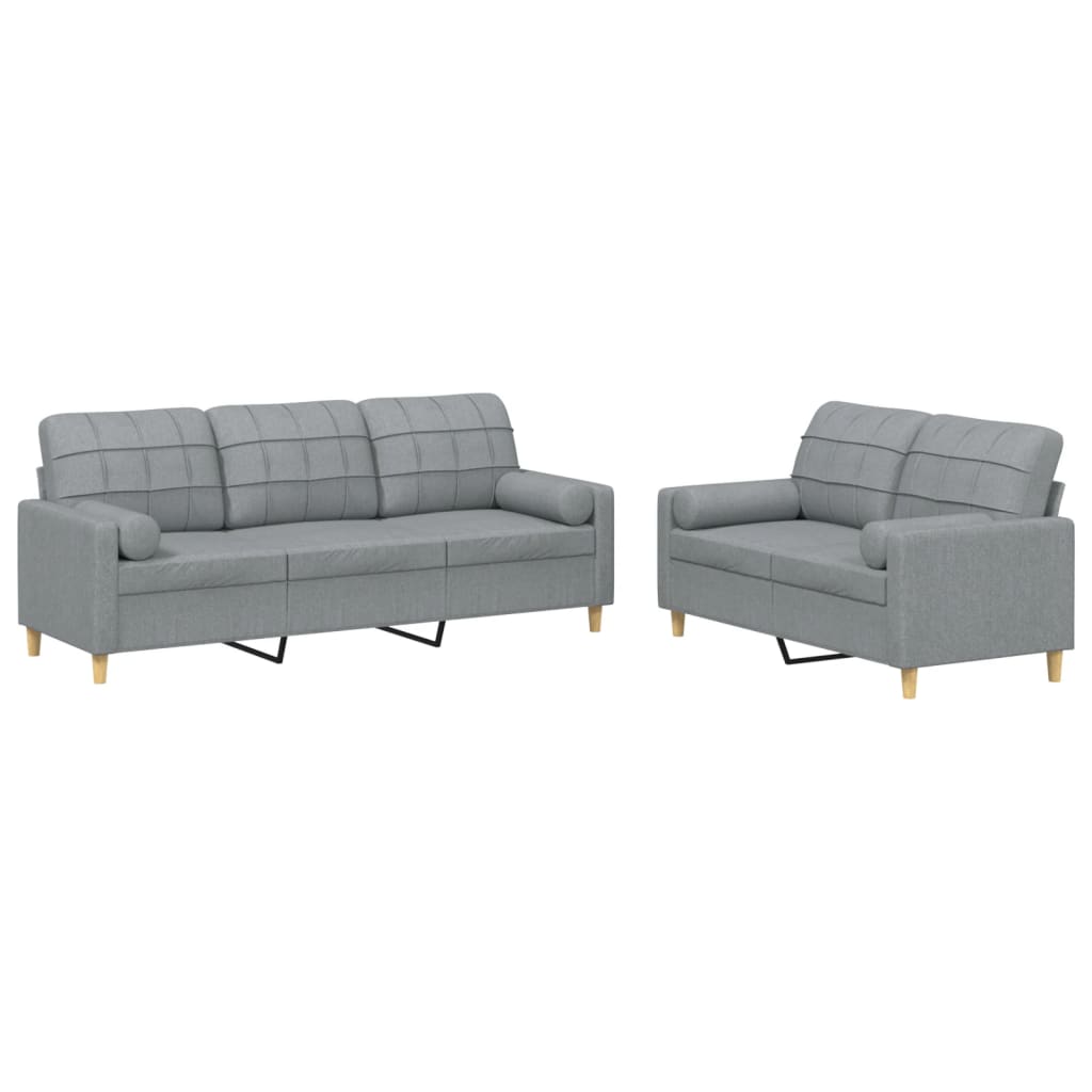 2 Piece Sofa Set with Pillows Light Grey Fabric