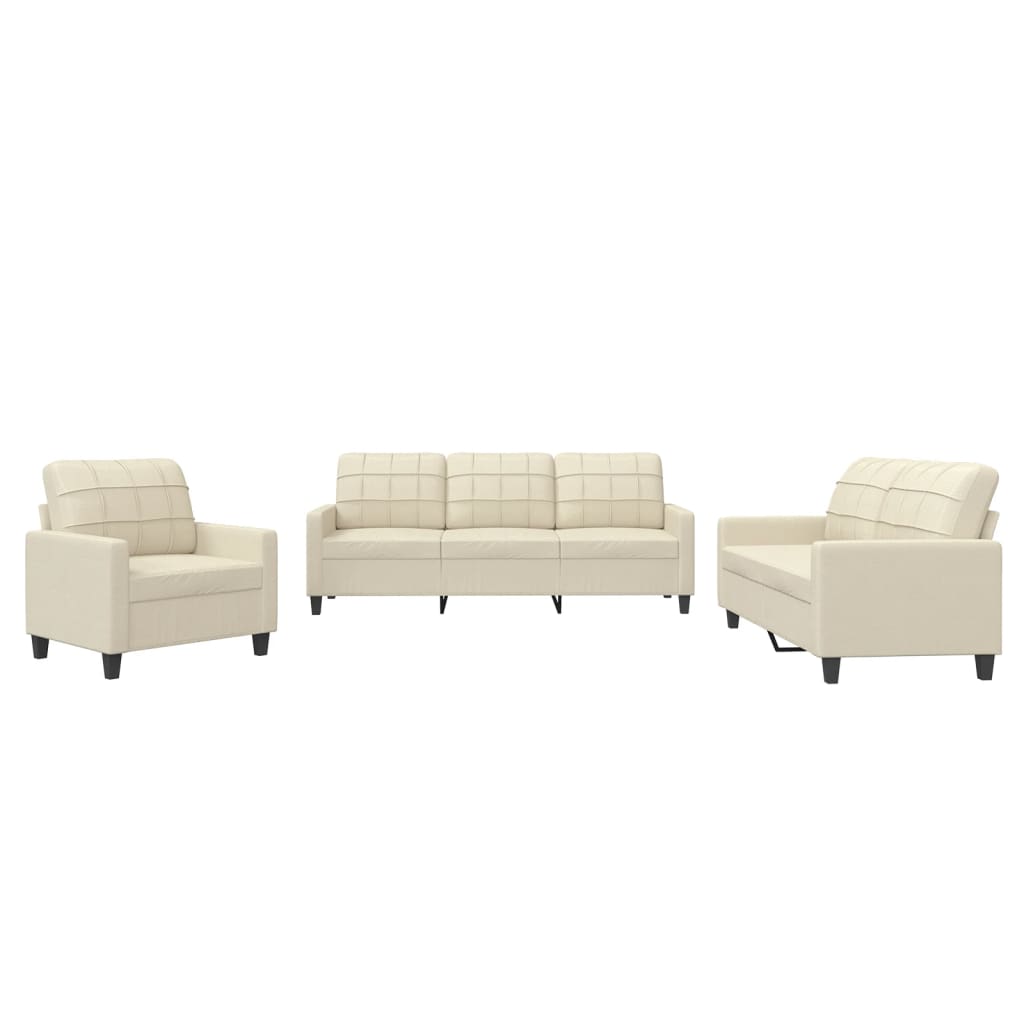 3 Piece Sofa Set with Cushions Cream Faux Leather