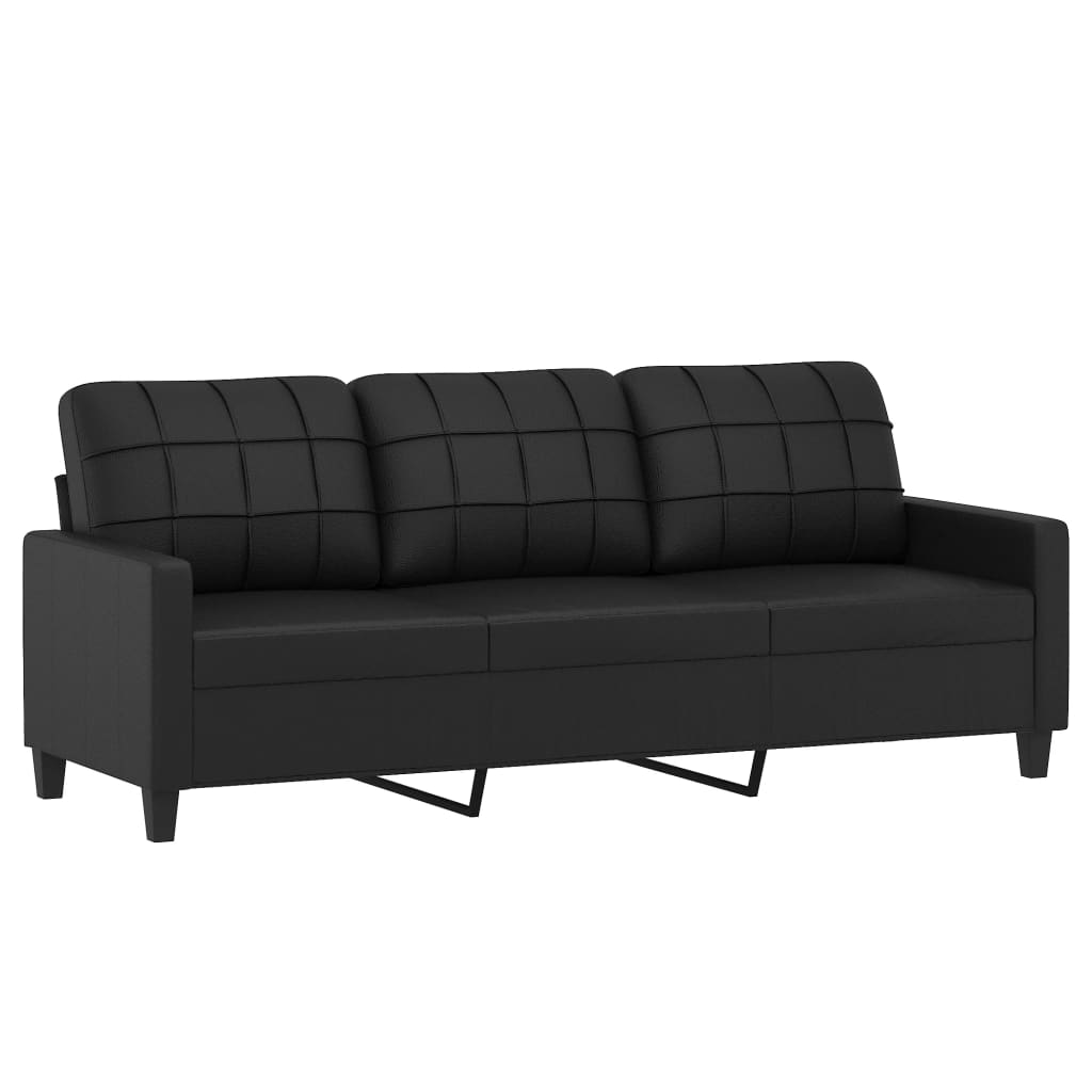 3 Piece Sofa Set with Pillows Black Faux Leather