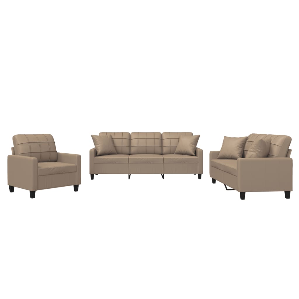 3 Piece Sofa Set with Pillows Cappuccino Faux Leather