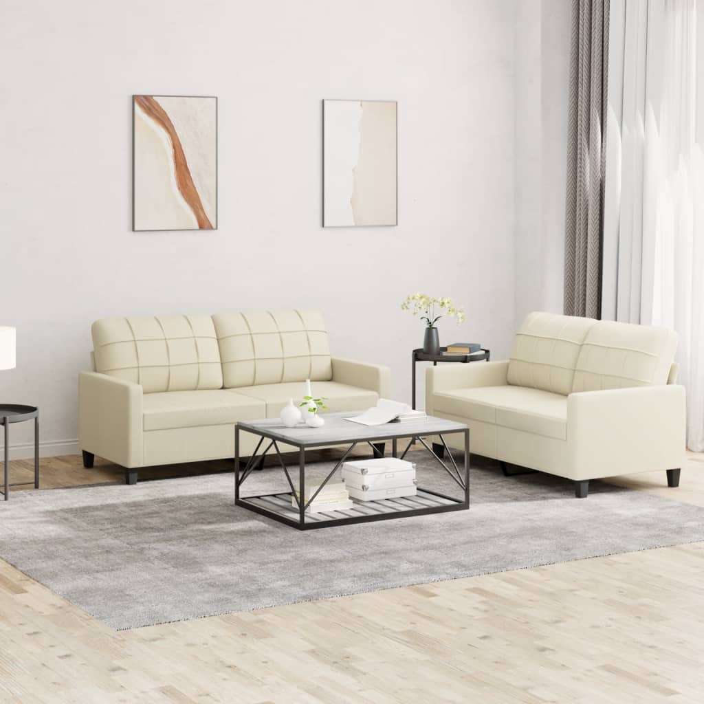 2 Piece Sofa Set with Cushions Cream Faux Leather