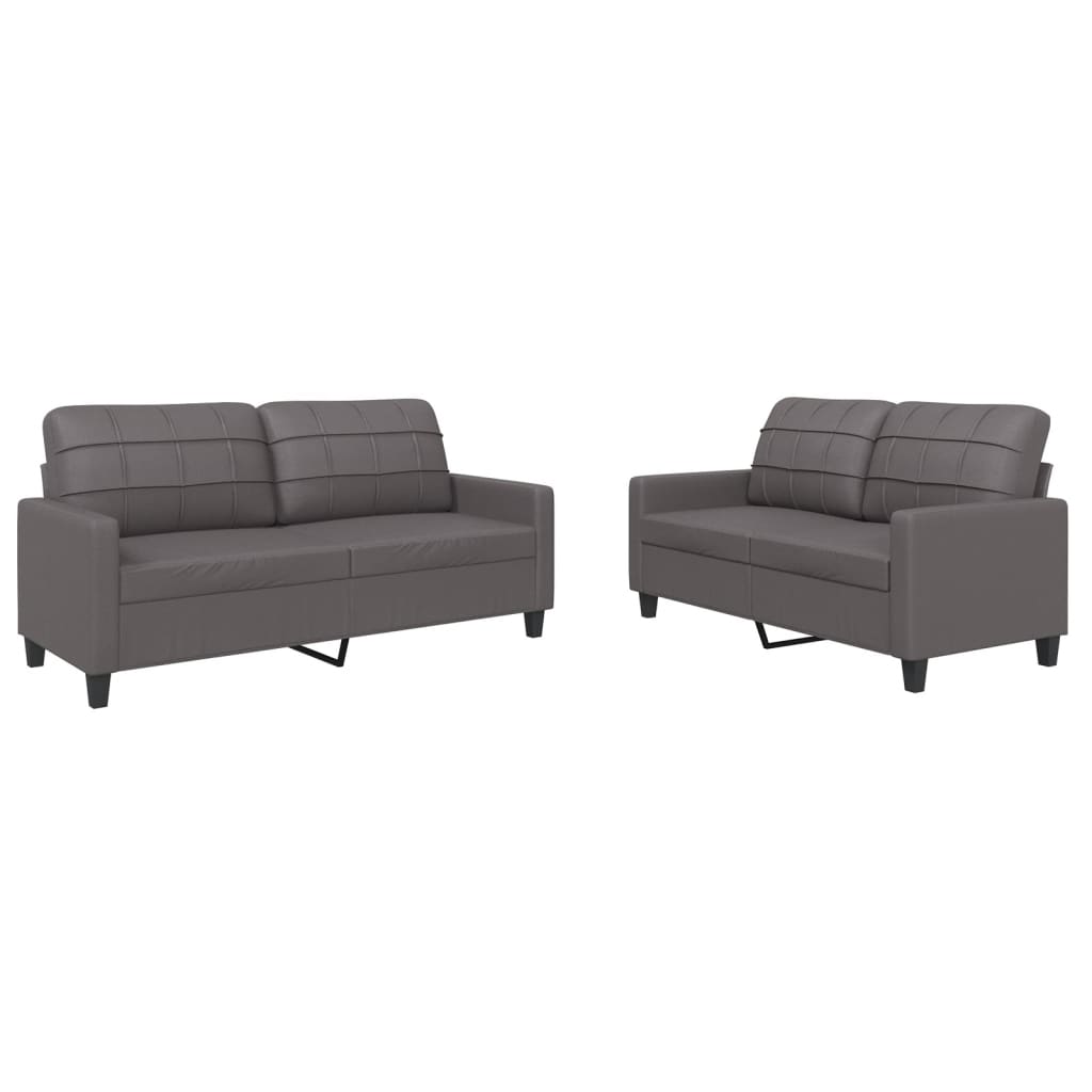 2 Piece Sofa Set with Cushions Grey Faux Leather