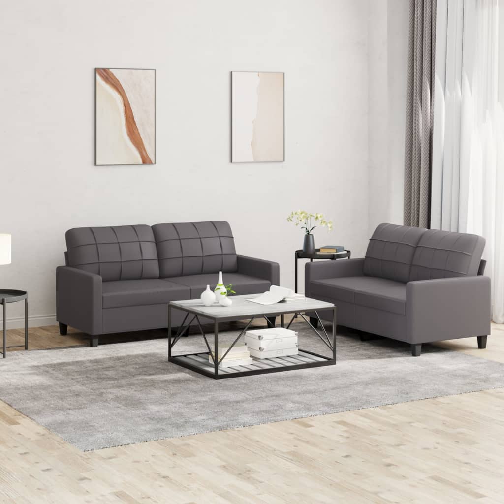 2 Piece Sofa Set with Cushions Grey Faux Leather