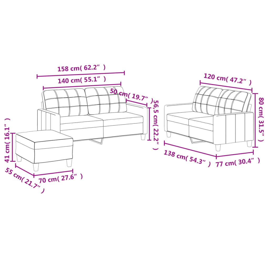 3 Piece Sofa Set with Cushions Cream Faux Leather