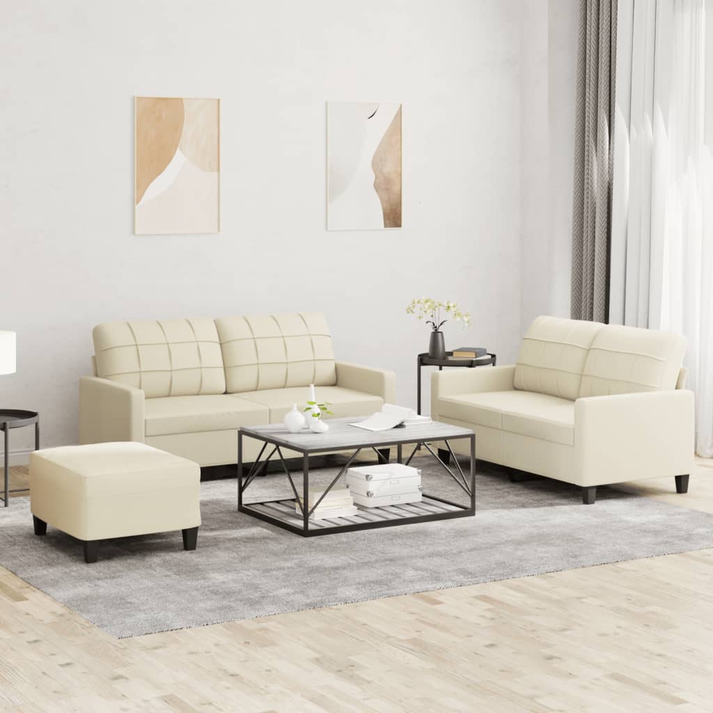 3 Piece Sofa Set with Cushions Cream Faux Leather