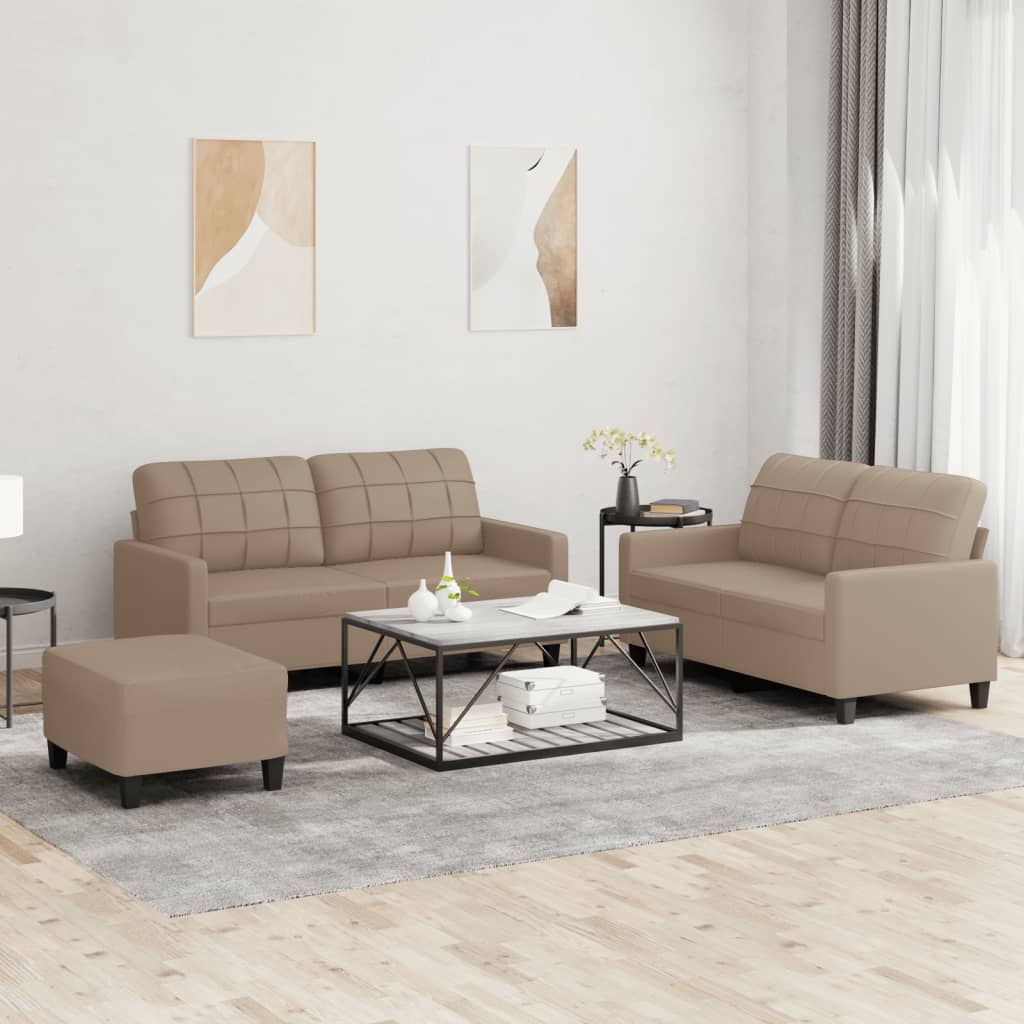 3 Piece Sofa Set with Cushions Cappuccino Faux Leather