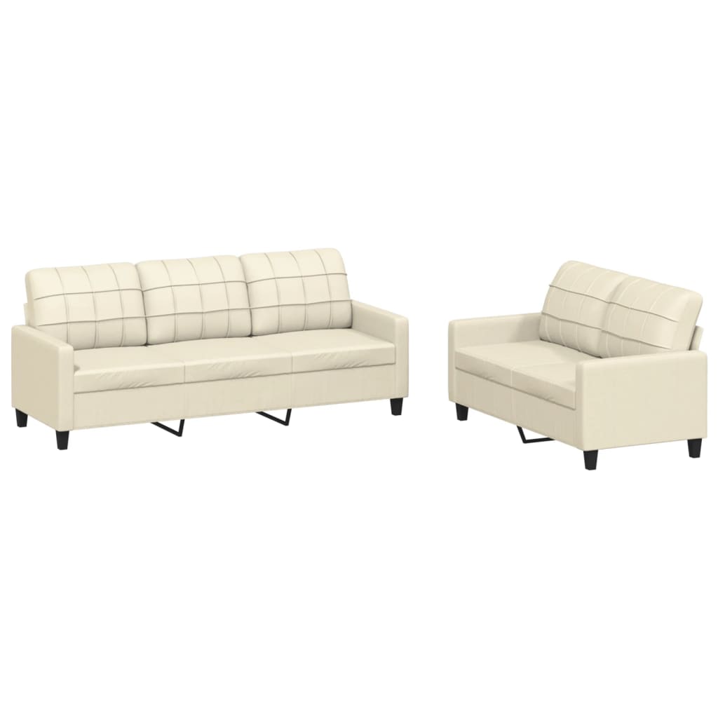 2 Piece Sofa Set with Cushions Cream Faux Leather