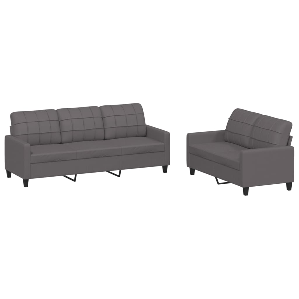 2 Piece Sofa Set with Cushions Grey Faux Leather