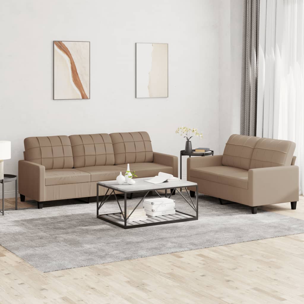 2 Piece Sofa Set with Cushions Cappuccino Faux Leather