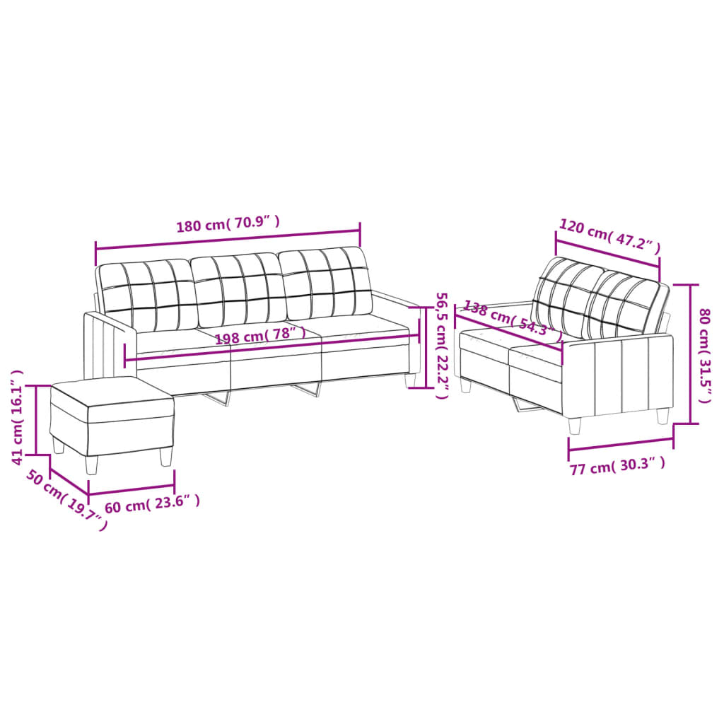 3 Piece Sofa Set with Cushions Cream Faux Leather