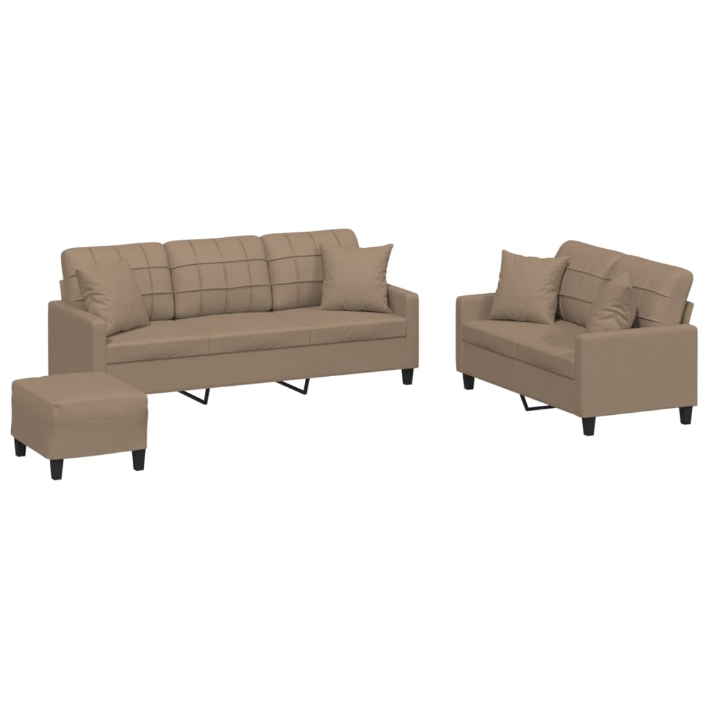 3 Piece Sofa Set with Pillows Cappuccino Faux Leather