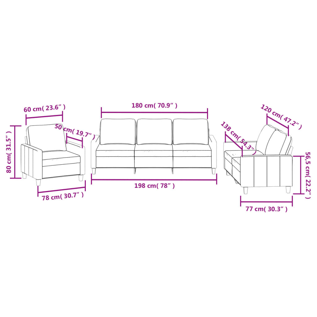 3 Piece Sofa Set with Cushions Cappuccino Faux Leather