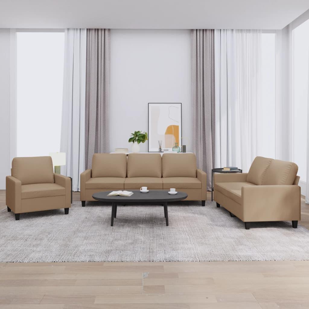 3 Piece Sofa Set with Cushions Cappuccino Faux Leather