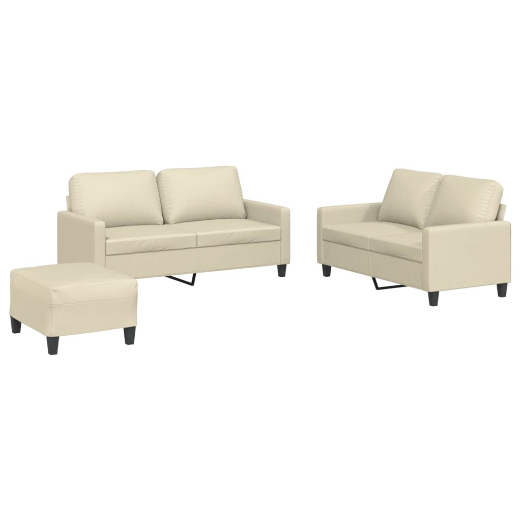 3 Piece Sofa Set with Cushions Cream Faux Leather