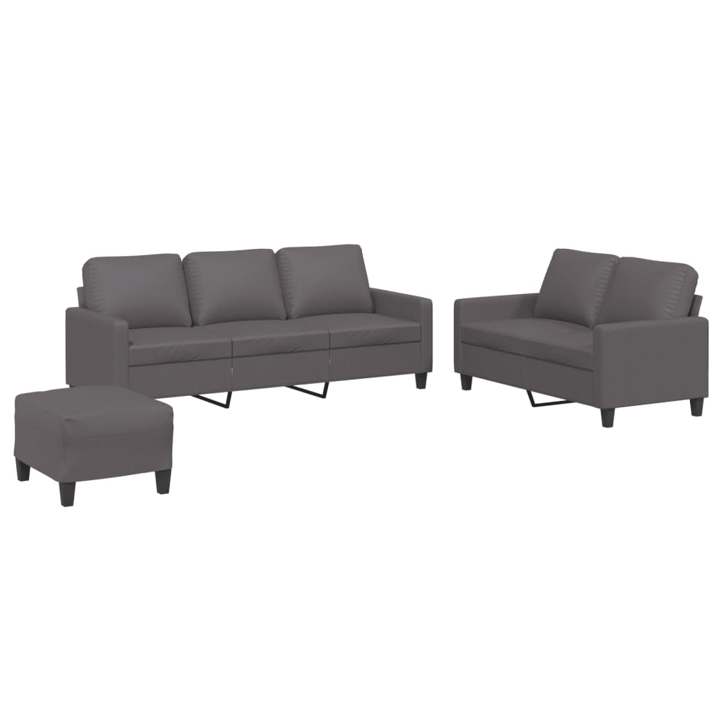 3 Piece Sofa Set with Cushions Grey Faux Leather