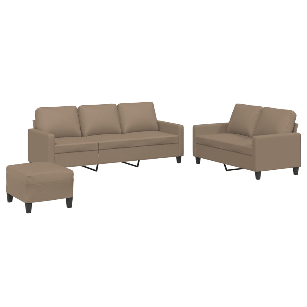 3 Piece Sofa Set with Cushions Cappuccino Faux Leather