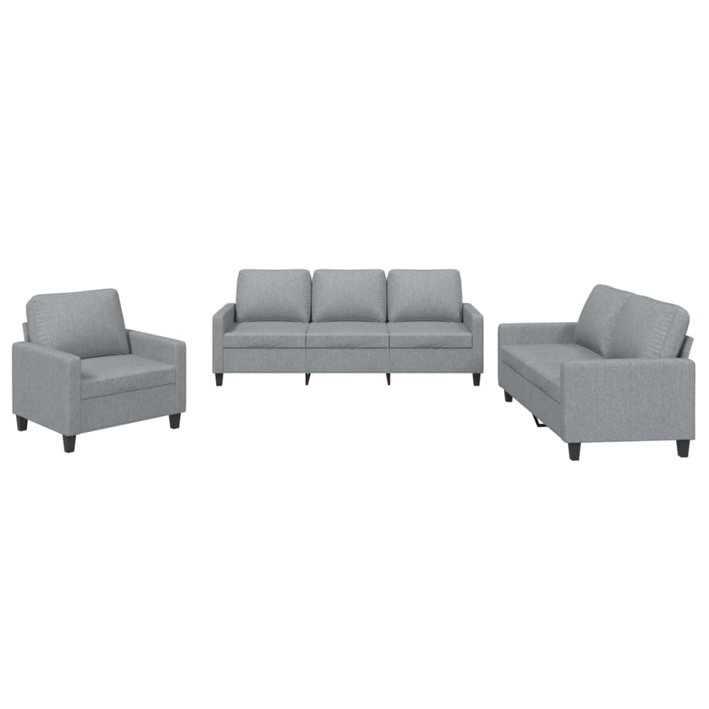 3 Piece Sofa Set with Cushions Light Grey Fabric