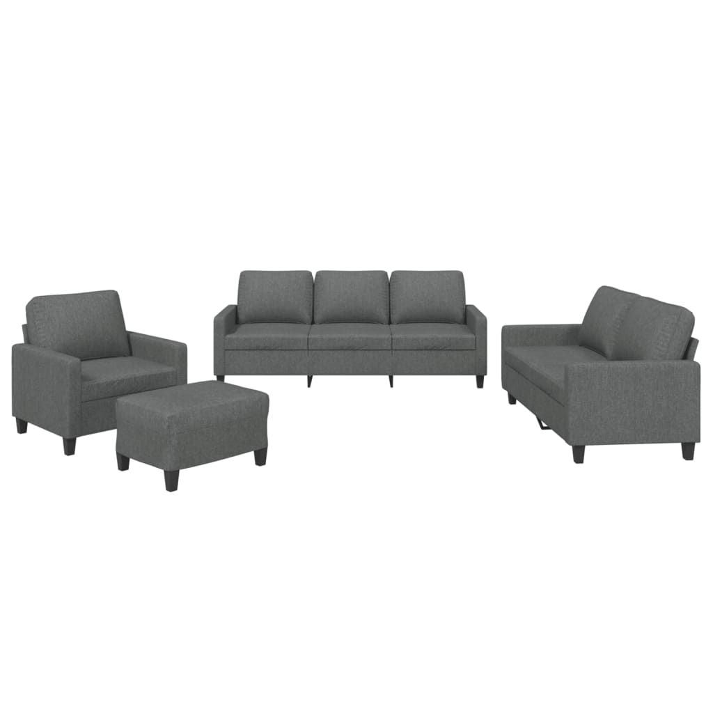 4 Piece Sofa Set with Cushions Dark Grey Fabric
