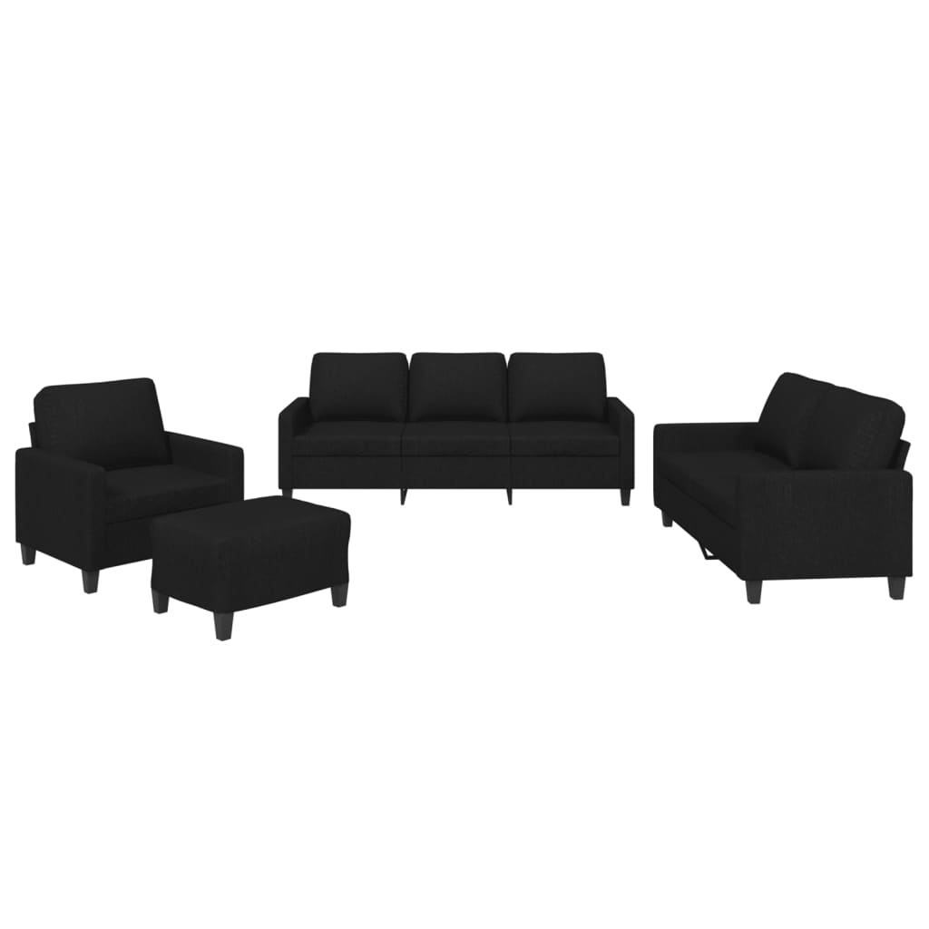 4 Piece Sofa Set with Cushions Black Fabric