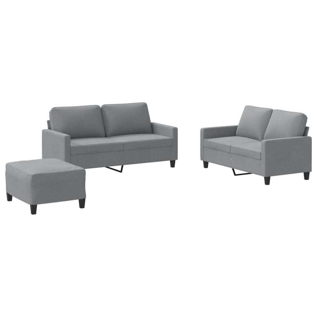 3 Piece Sofa Set with Cushions Light Grey Fabric