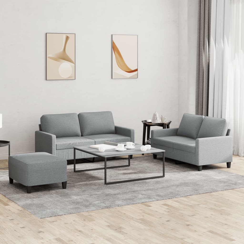 3 Piece Sofa Set with Cushions Light Grey Fabric