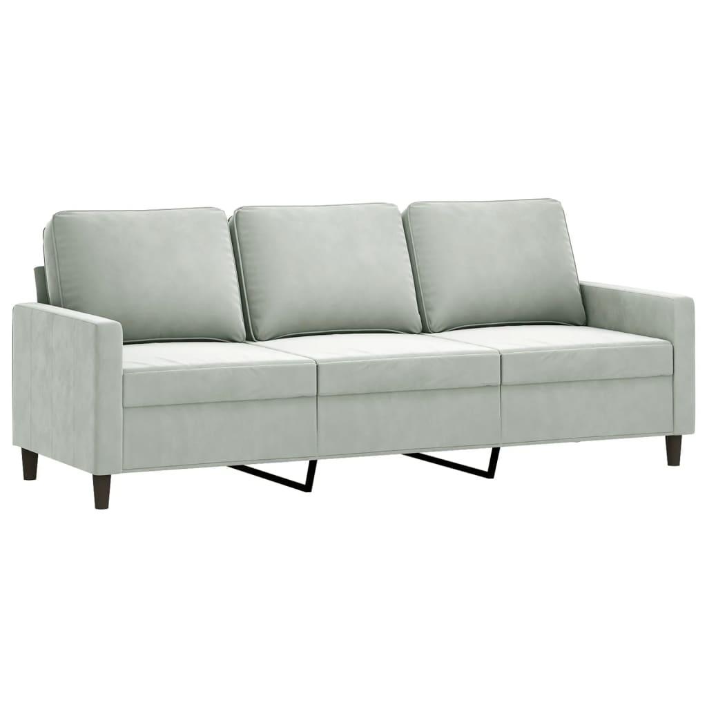 3 Piece Sofa Set with Cushions Light Grey Velvet