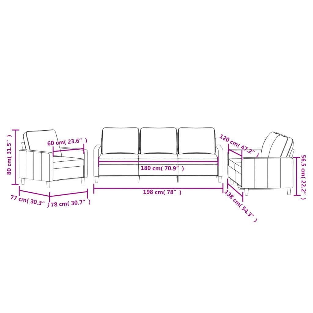 3 Piece Sofa Set with Cushions Light Grey Velvet