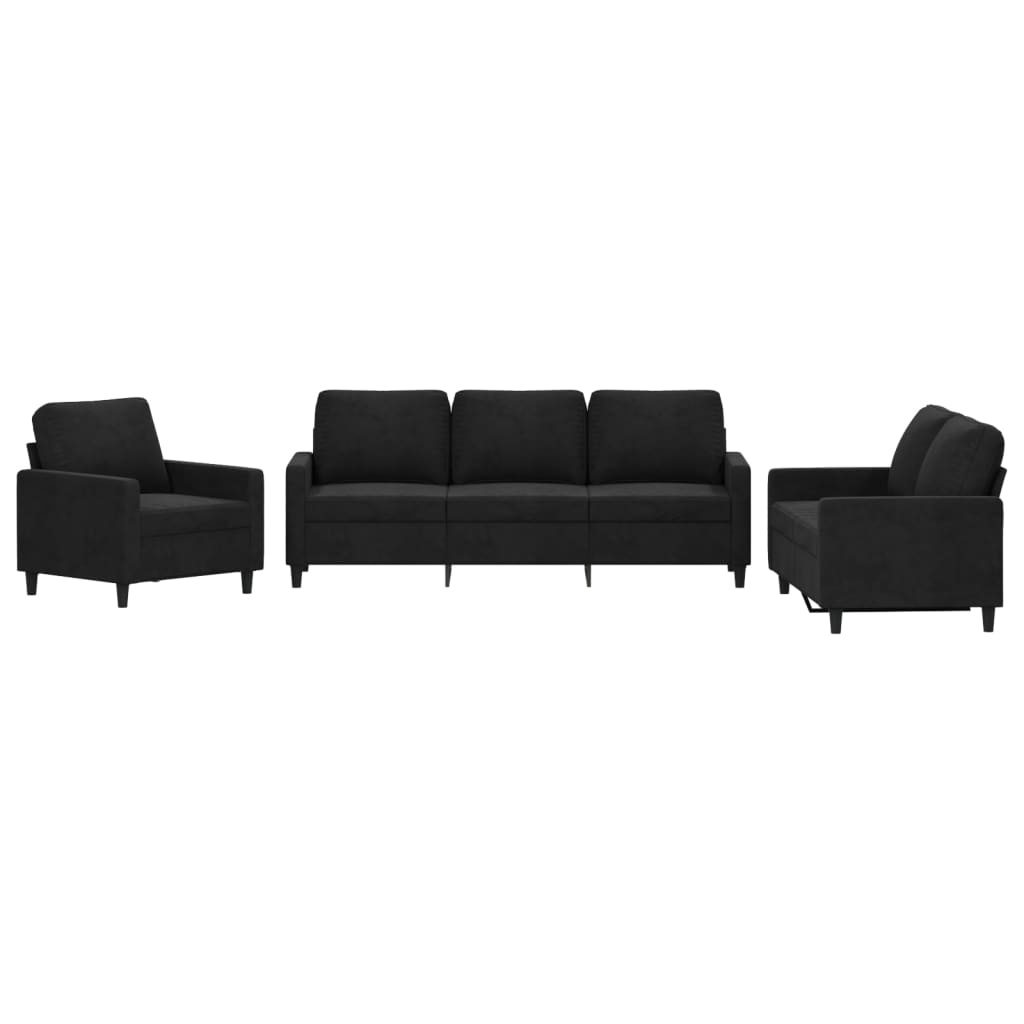 3 Piece Sofa Set with Cushions Black Velvet