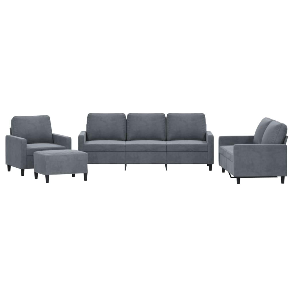 4 Piece Sofa Set with Cushions Dark Grey Velvet