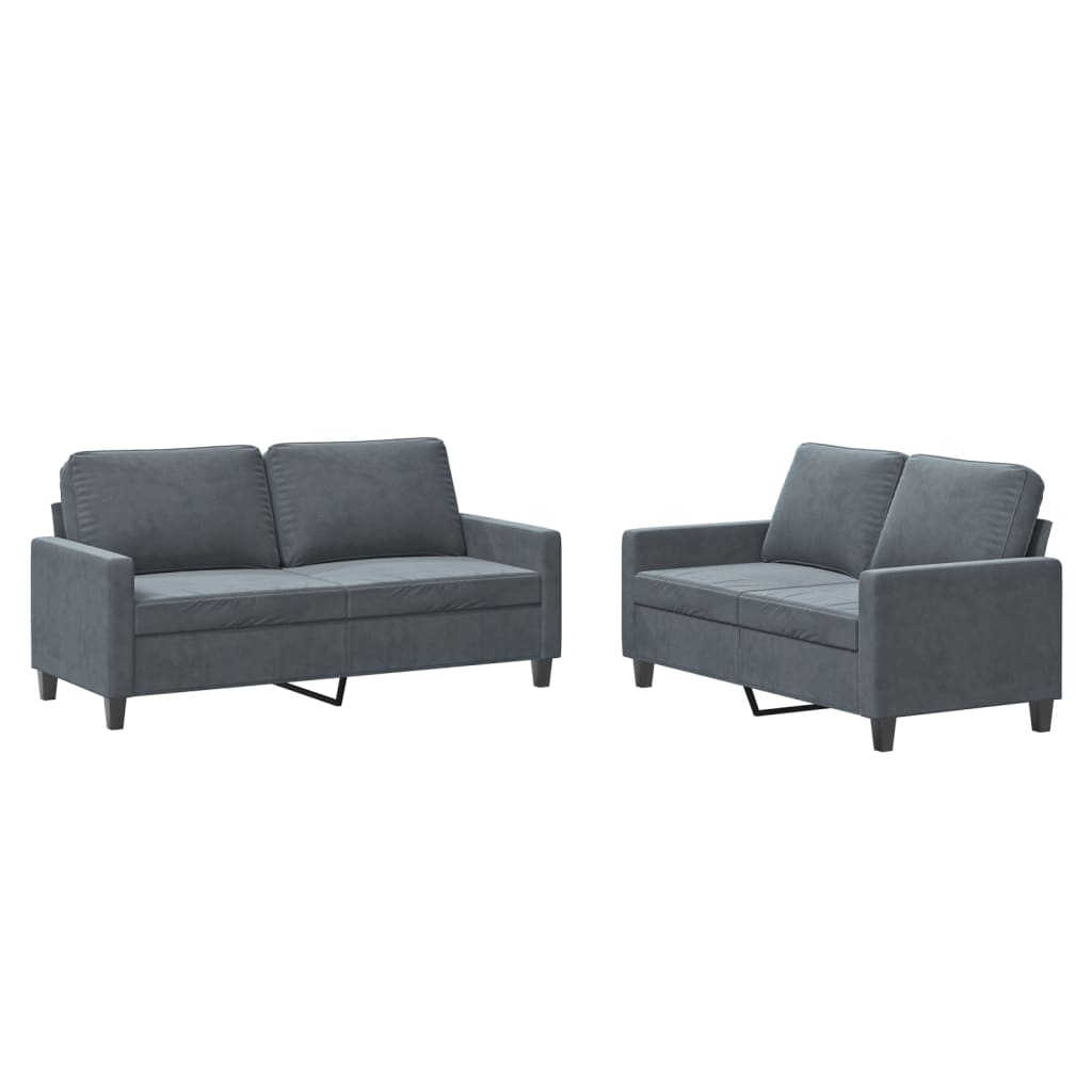 2 Piece Sofa Set with Cushions Dark Grey Velvet