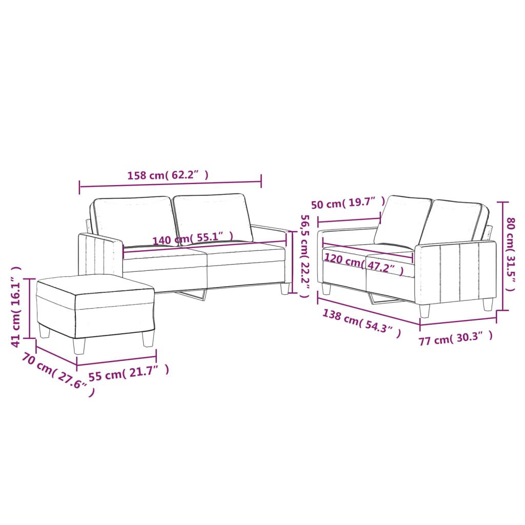 3 Piece Sofa Set with Cushions Light Grey Velvet