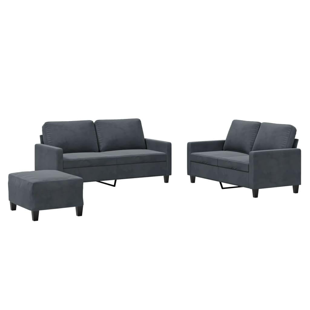 3 Piece Sofa Set with Cushions Dark Grey Velvet