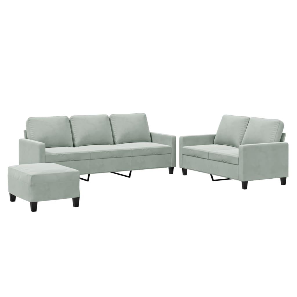 3 Piece Sofa Set with Cushions Light Grey Velvet