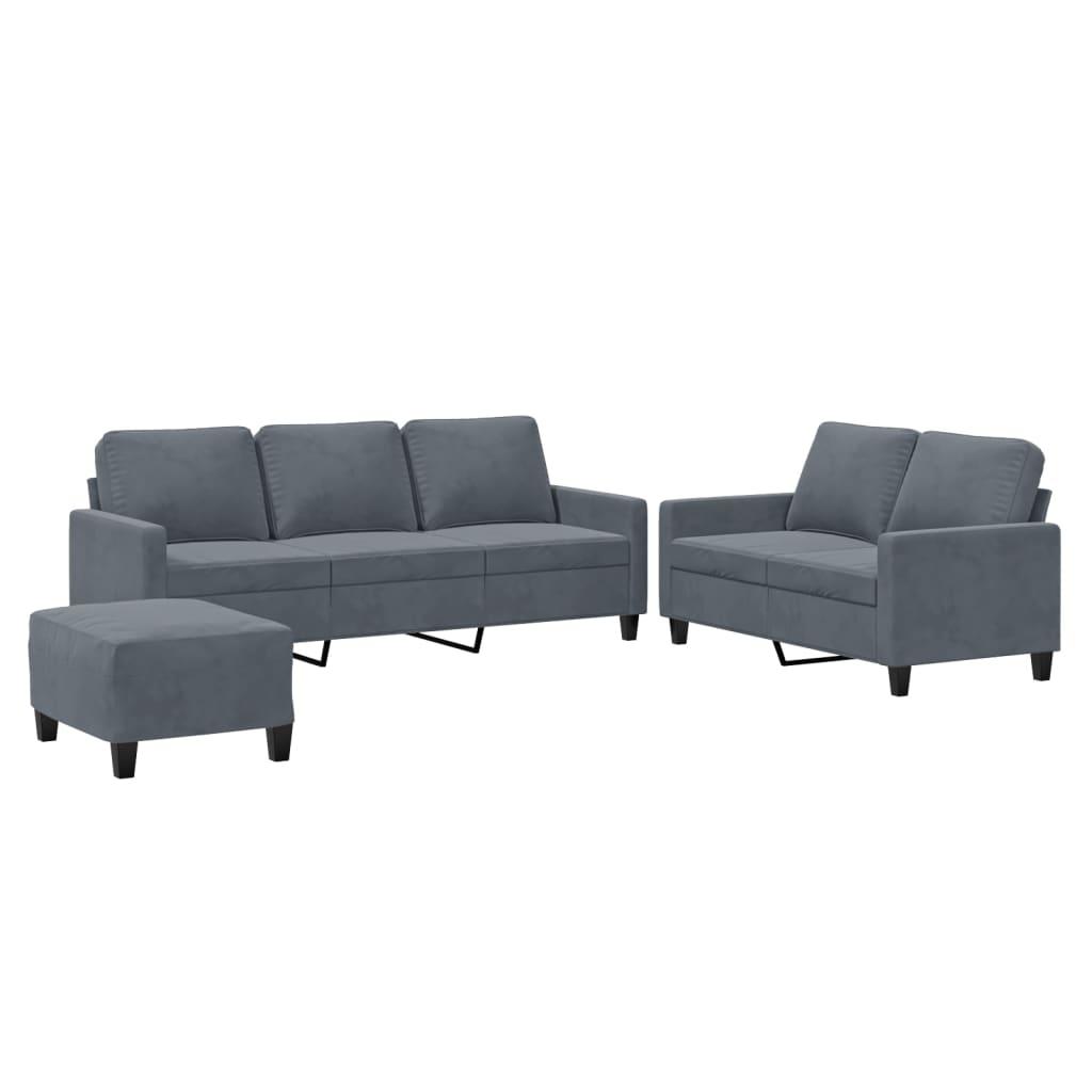 3 Piece Sofa Set with Cushions Dark Grey Velvet