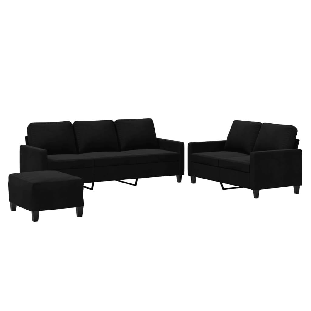 3 Piece Sofa Set with Cushions Black Velvet