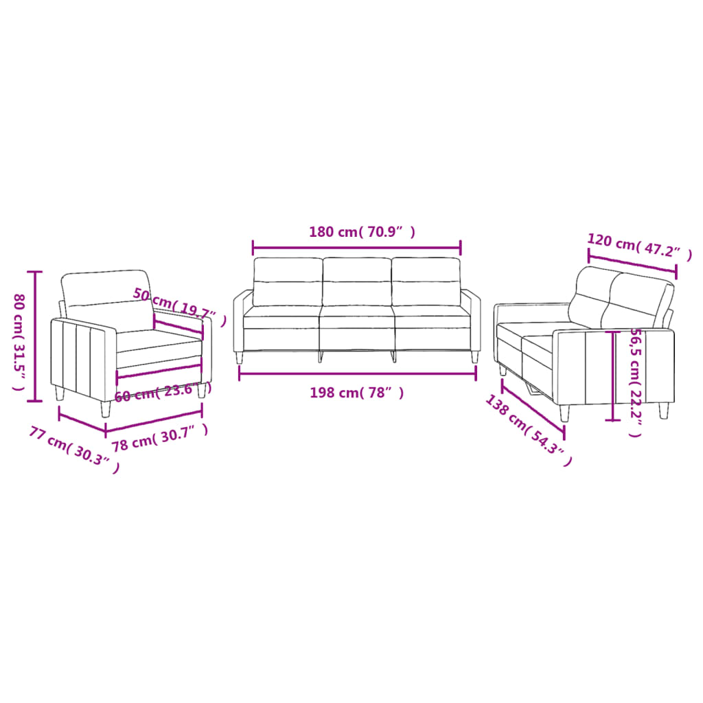 3 Piece Sofa Set with Cushions Black Fabric