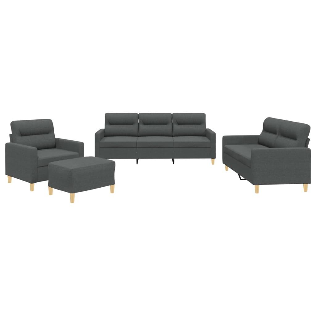 4 Piece Sofa Set with Cushions Dark Grey Fabric