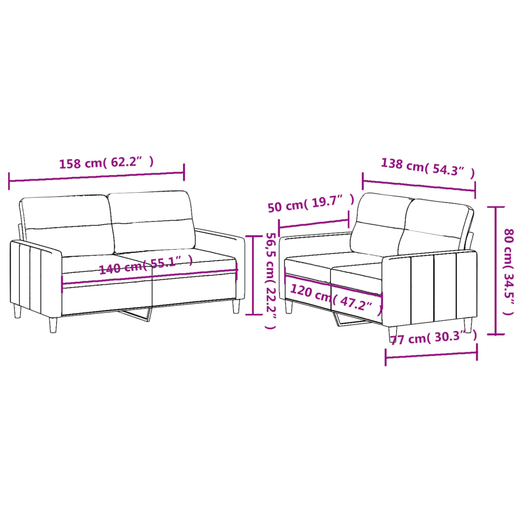 2 Piece Sofa Set with Cushions Light Grey Fabric