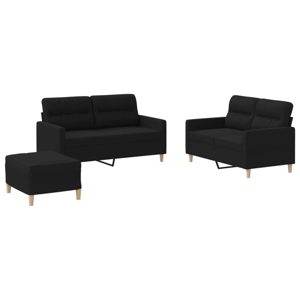 3 Piece Sofa Set with Cushions Black Fabric