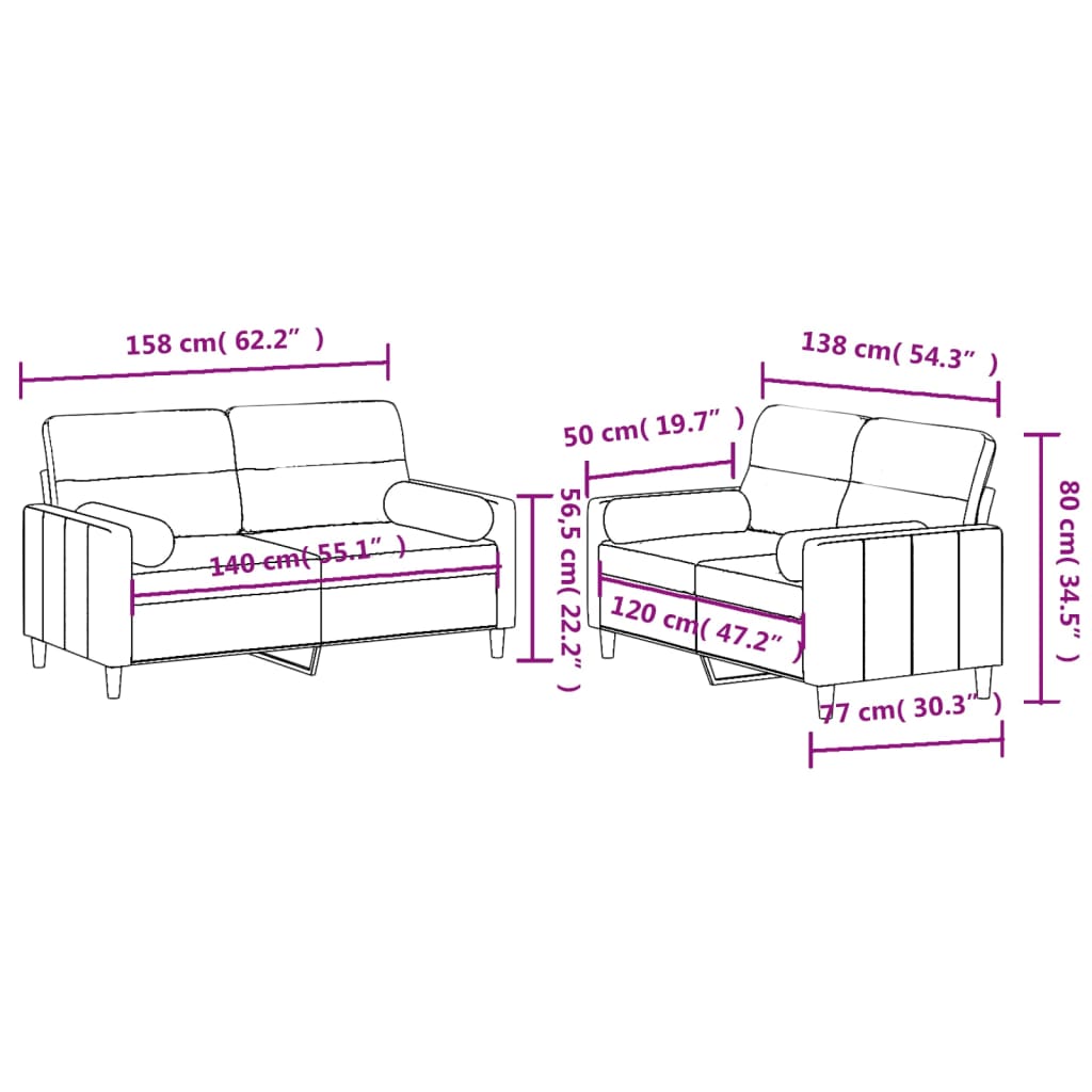 2 Piece Sofa Set with Pillows Light Grey Fabric