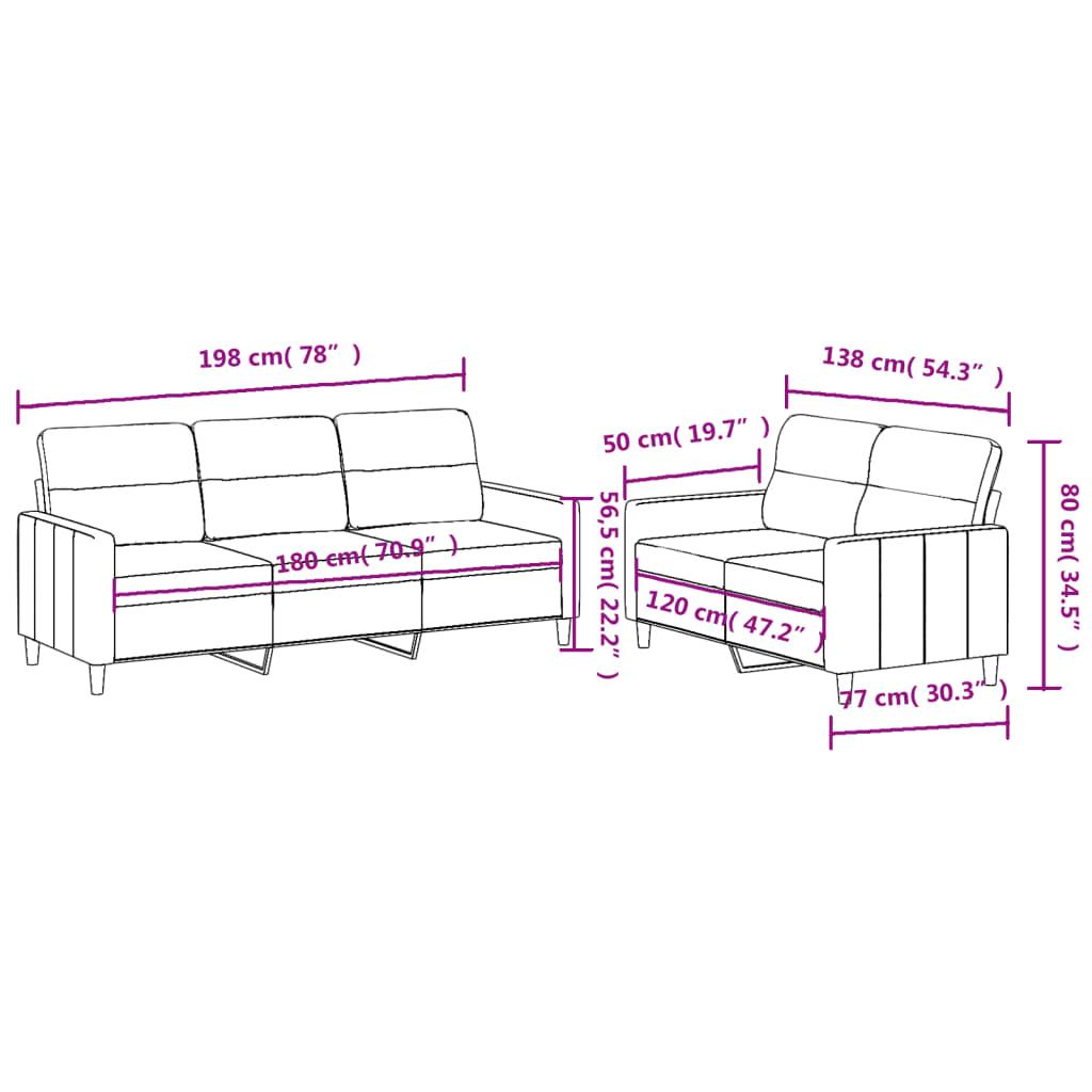2 Piece Sofa Set with Cushions Black Fabric