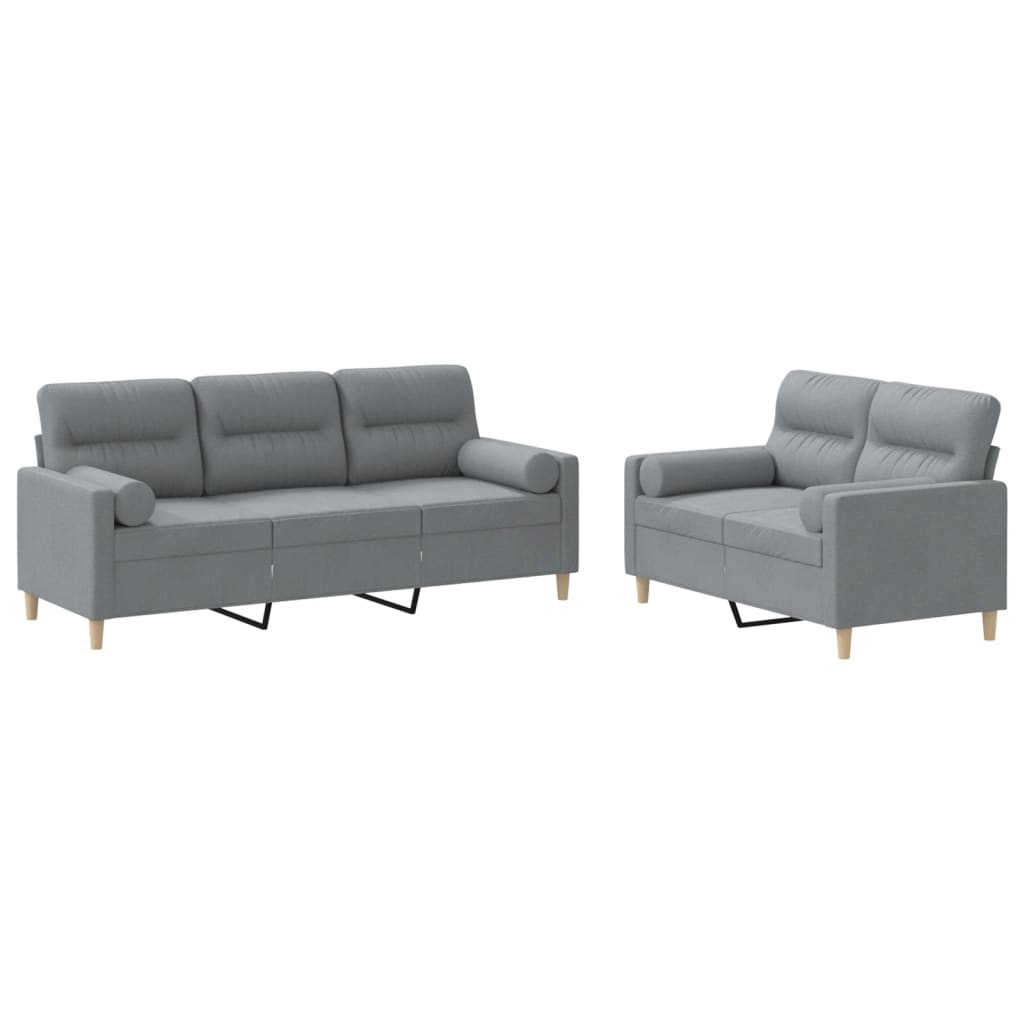 2 Piece Sofa Set with Pillows Light Grey Fabric
