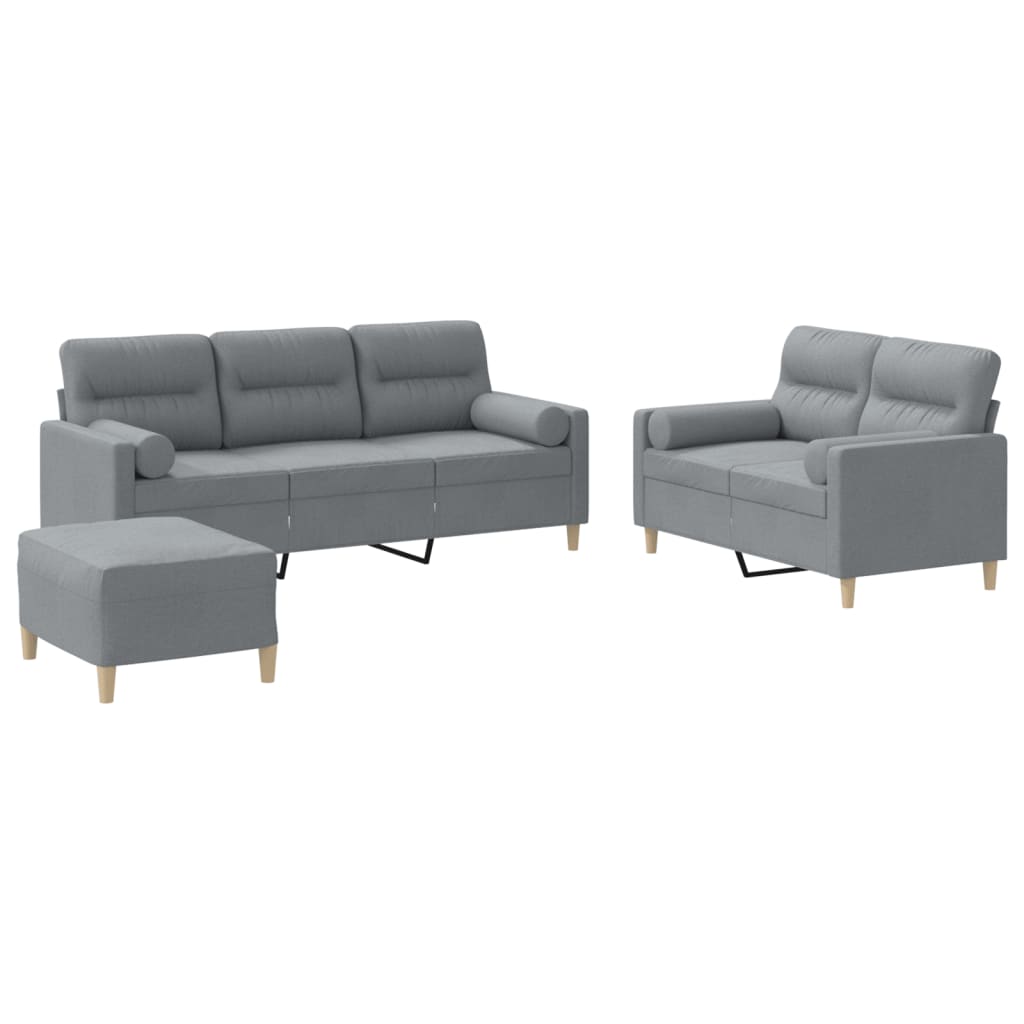 3 Piece Sofa Set with Pillows Light Grey Fabric