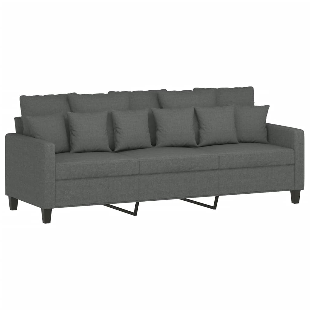 3 Piece Sofa Set with Pillows Dark Grey Fabric
