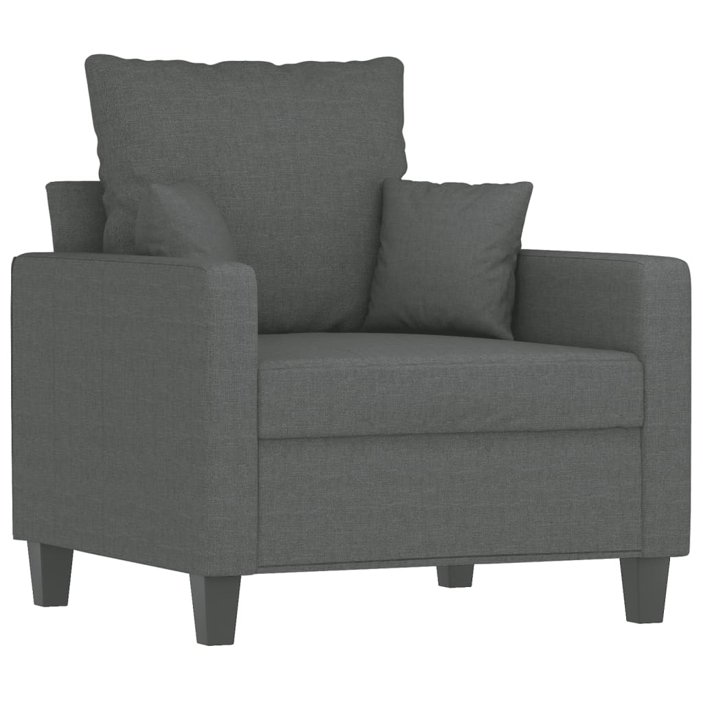 3 Piece Sofa Set with Pillows Dark Grey Fabric