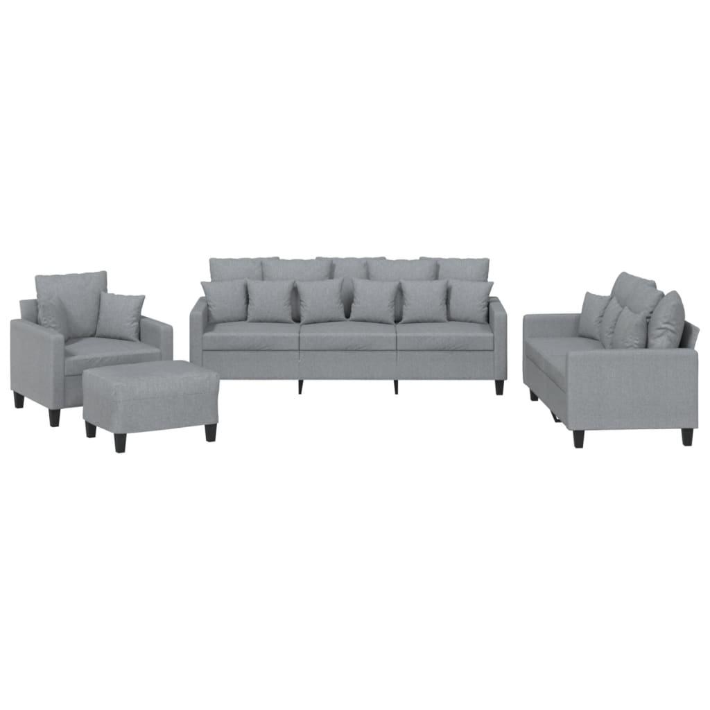 4 Piece Sofa Set with Pillows Light Grey Fabric