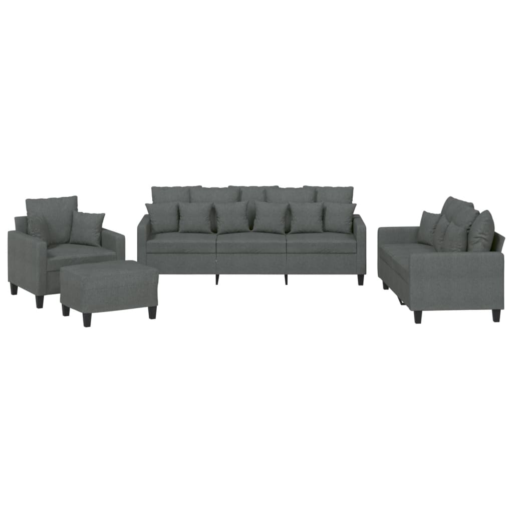 4 Piece Sofa Set with Pillows Dark Grey Fabric