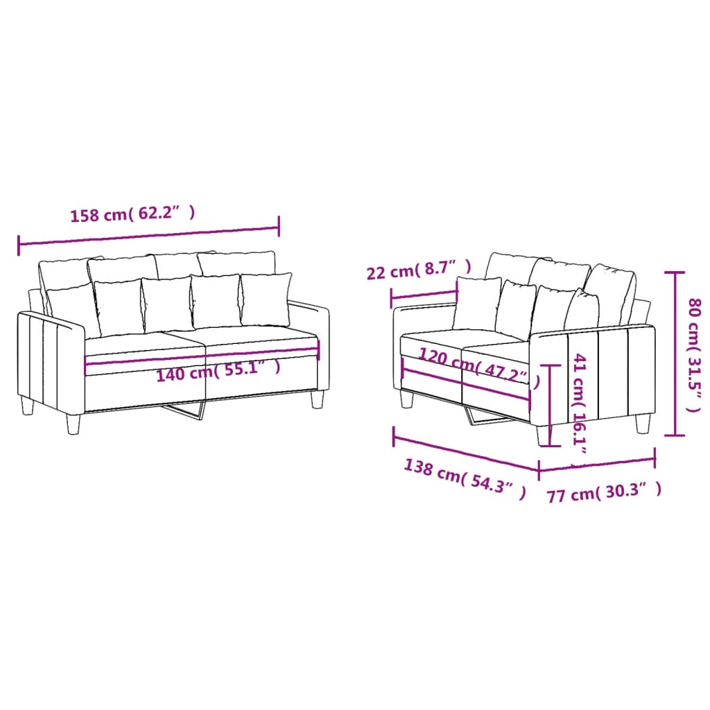 2 Piece Sofa Set with Cushions Light Grey Fabric