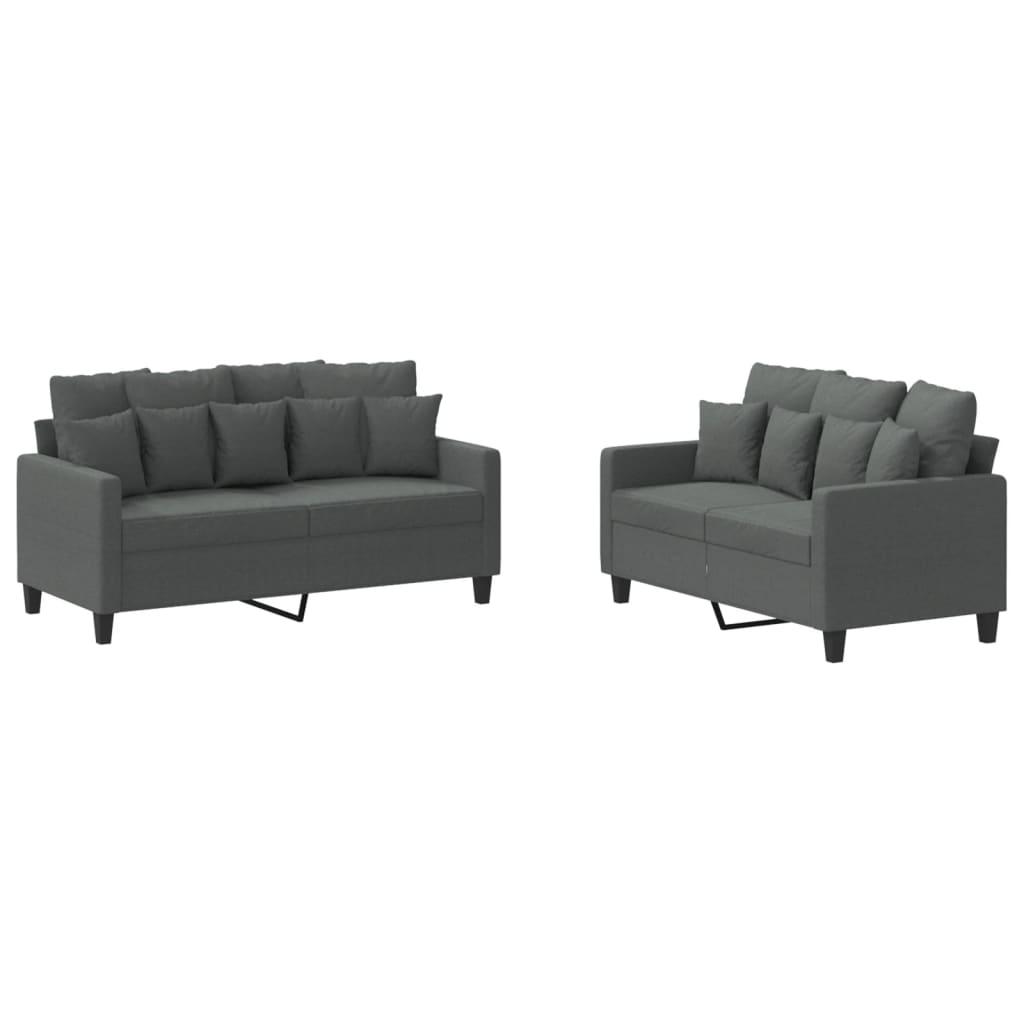 2 Piece Sofa Set with Cushions Dark Grey Fabric